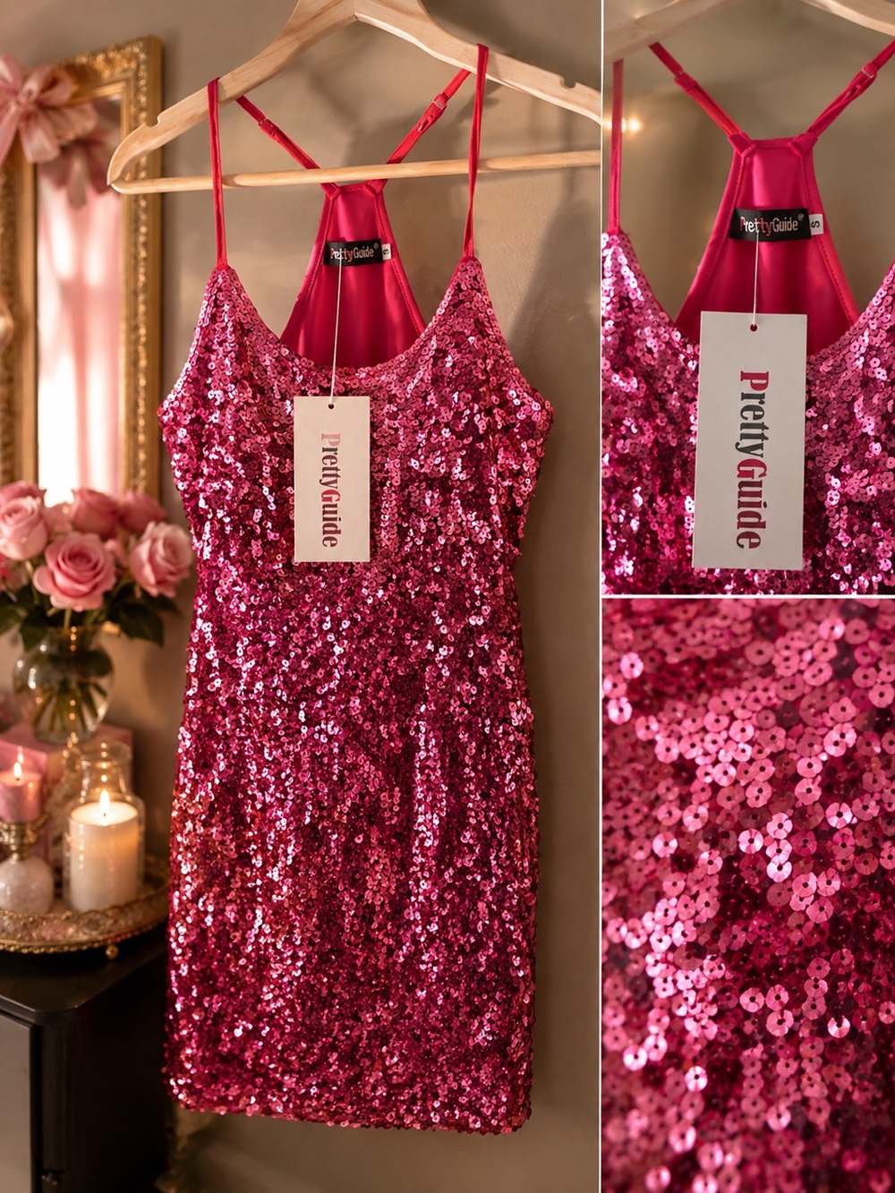 Women’s Sequin Cami Top in Hot Pink